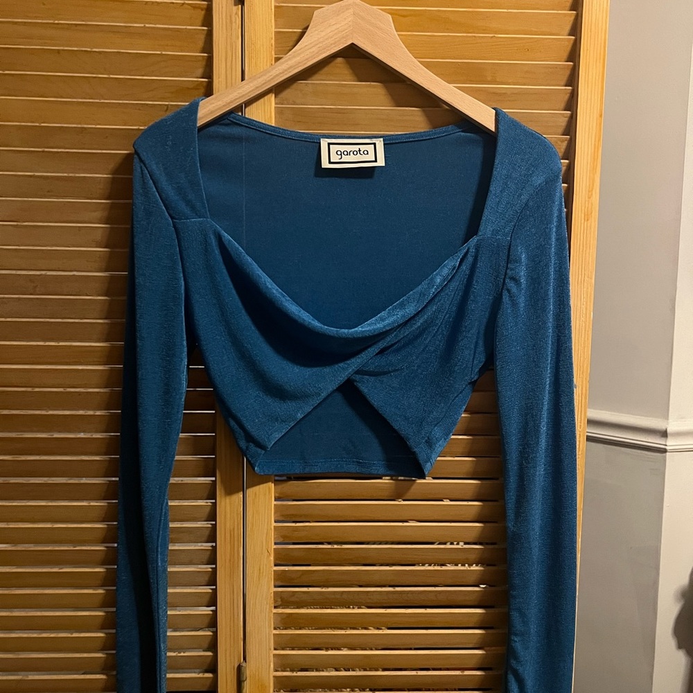 Shimmer Blue long sleeve Cropped Top
